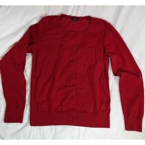 Talbots Petite Women Knit Cardigan Sweater Red Prima Cotton Medium